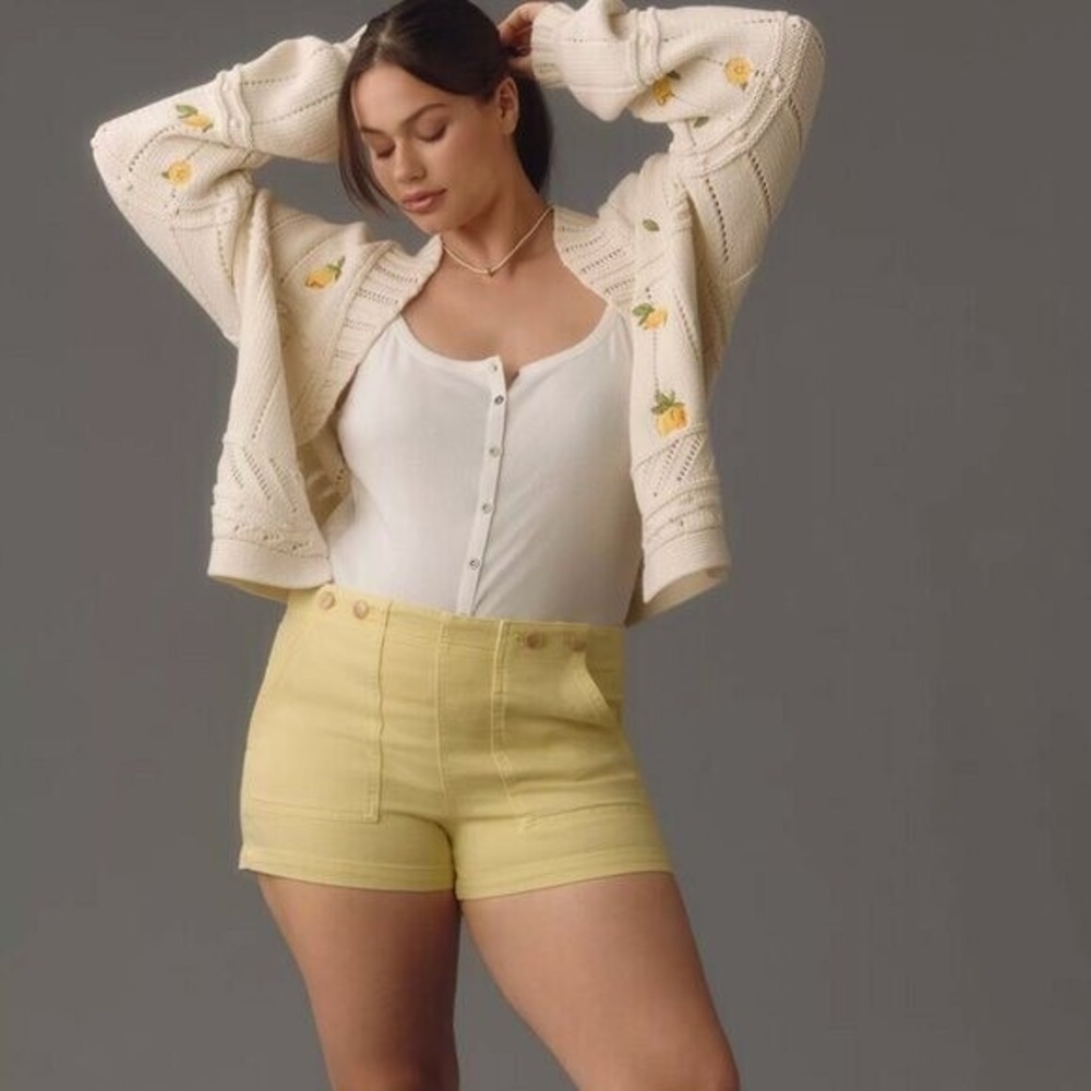 Anthro Pilcro High Rise Utility Shorts 16W Butter Yellow Cotton Summer Casual